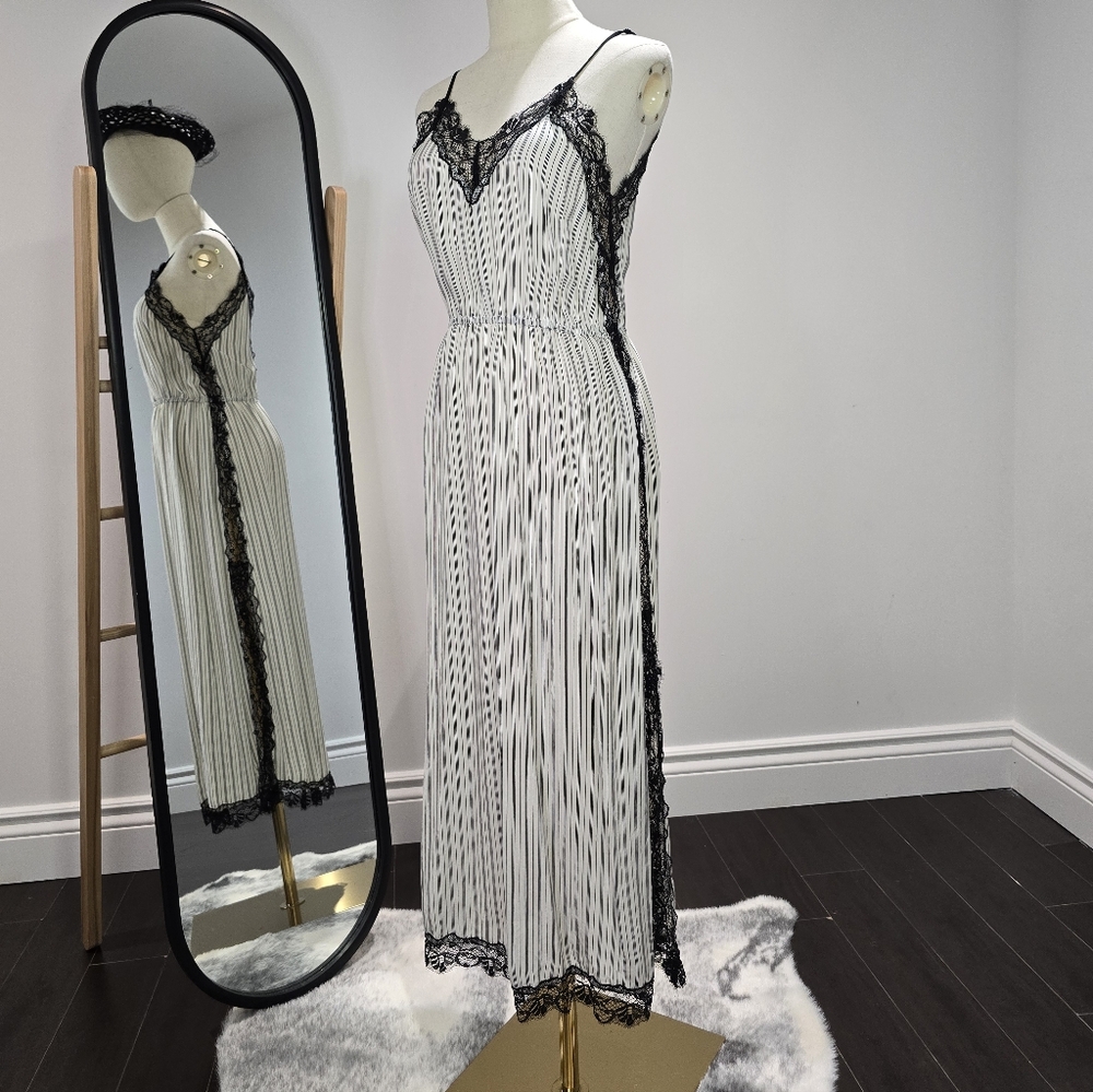Sandro Striped Dress with Lace Detail